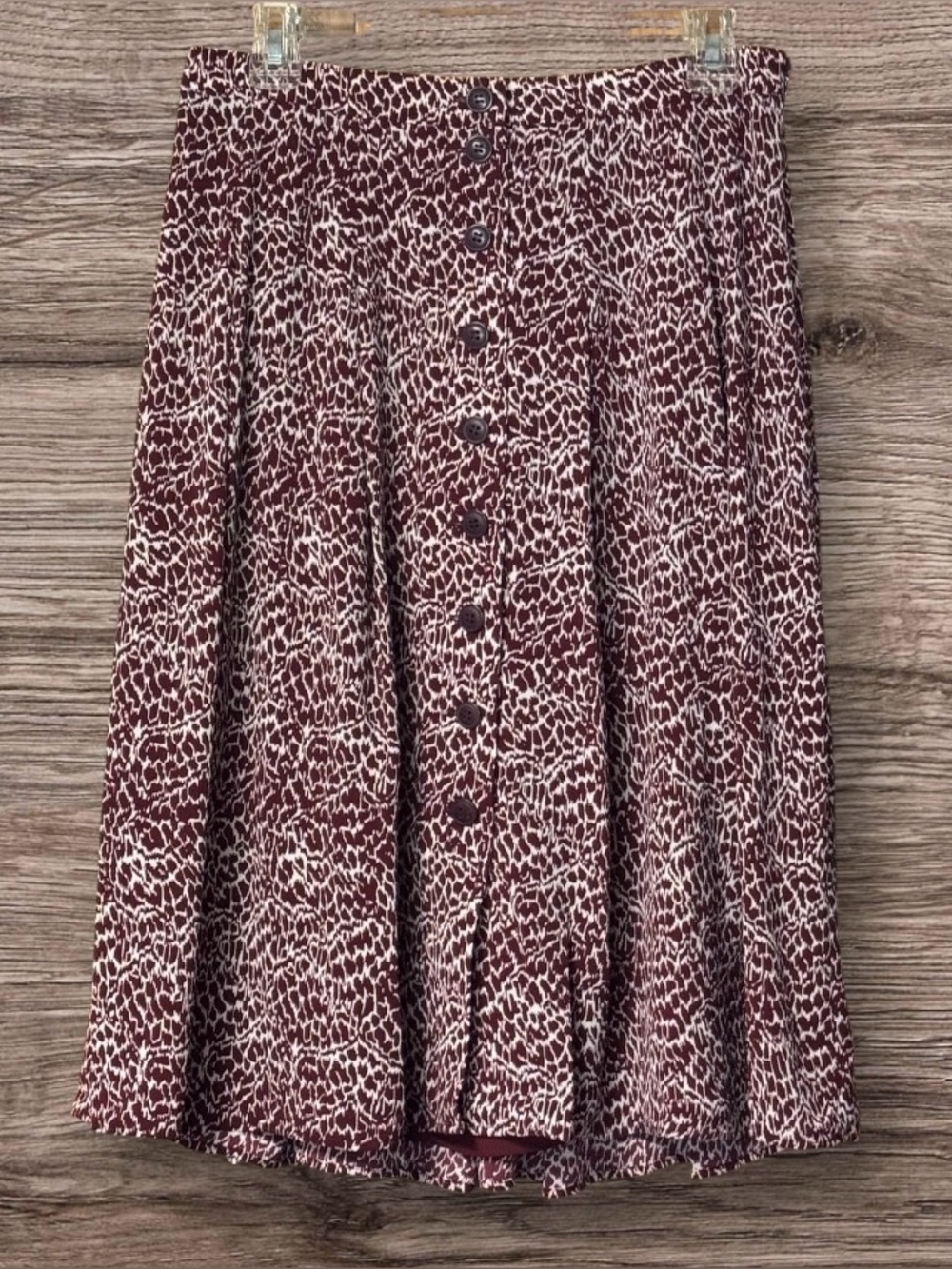 NWT Talbots Button Front Skirt Wine/White SZ 8P